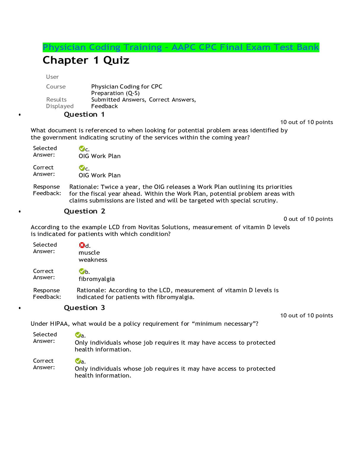Preview image of Physician Coding Training - AAPC CPC Final Exam Test Bank all Chapters (Practical Application) with complete solutions 2022-2023 document